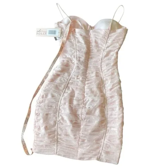 Oh Polly Women's Lace Pink Ruched Mesh Bodycon Dress Size 6 - Picture 6 of 9